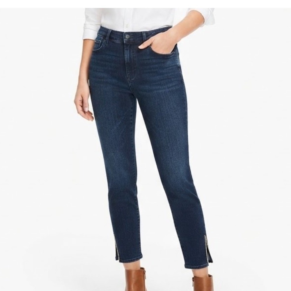 Talbots Slimming Ankle Jeans 8 Blue Dark Wash Denim Rhinestone Stretch Evening